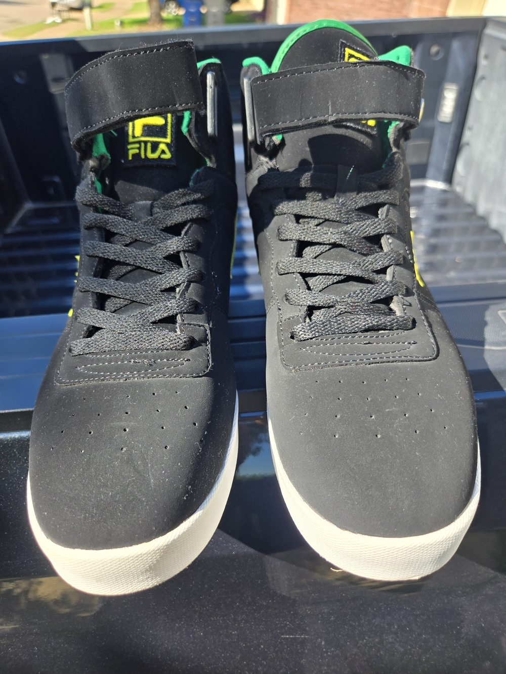 FILA Black High Top Sneakers with Green and Yellow Accents - Picture 10 of 13